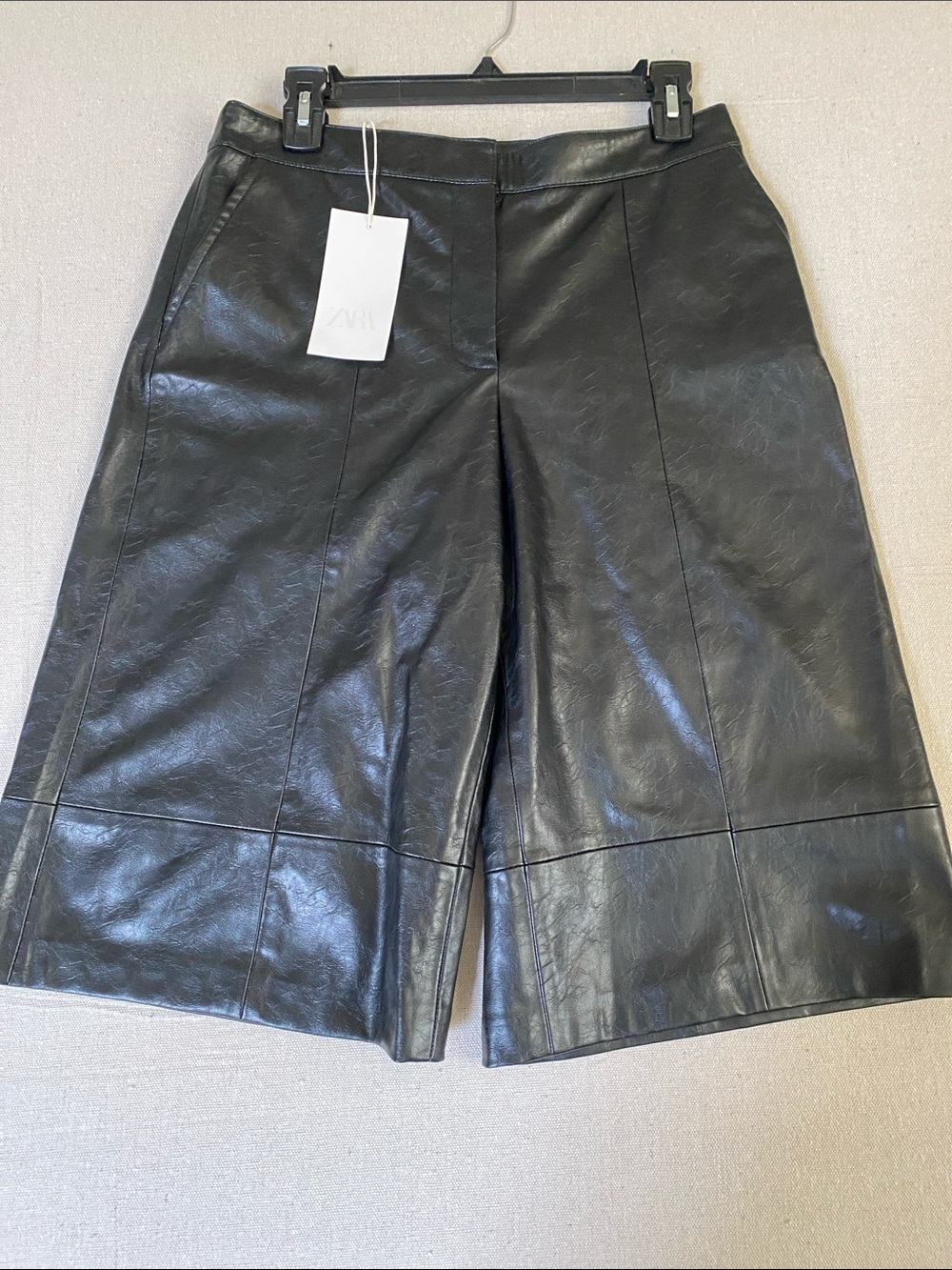 ZARA Black Faux Leather Bermuda Shorts